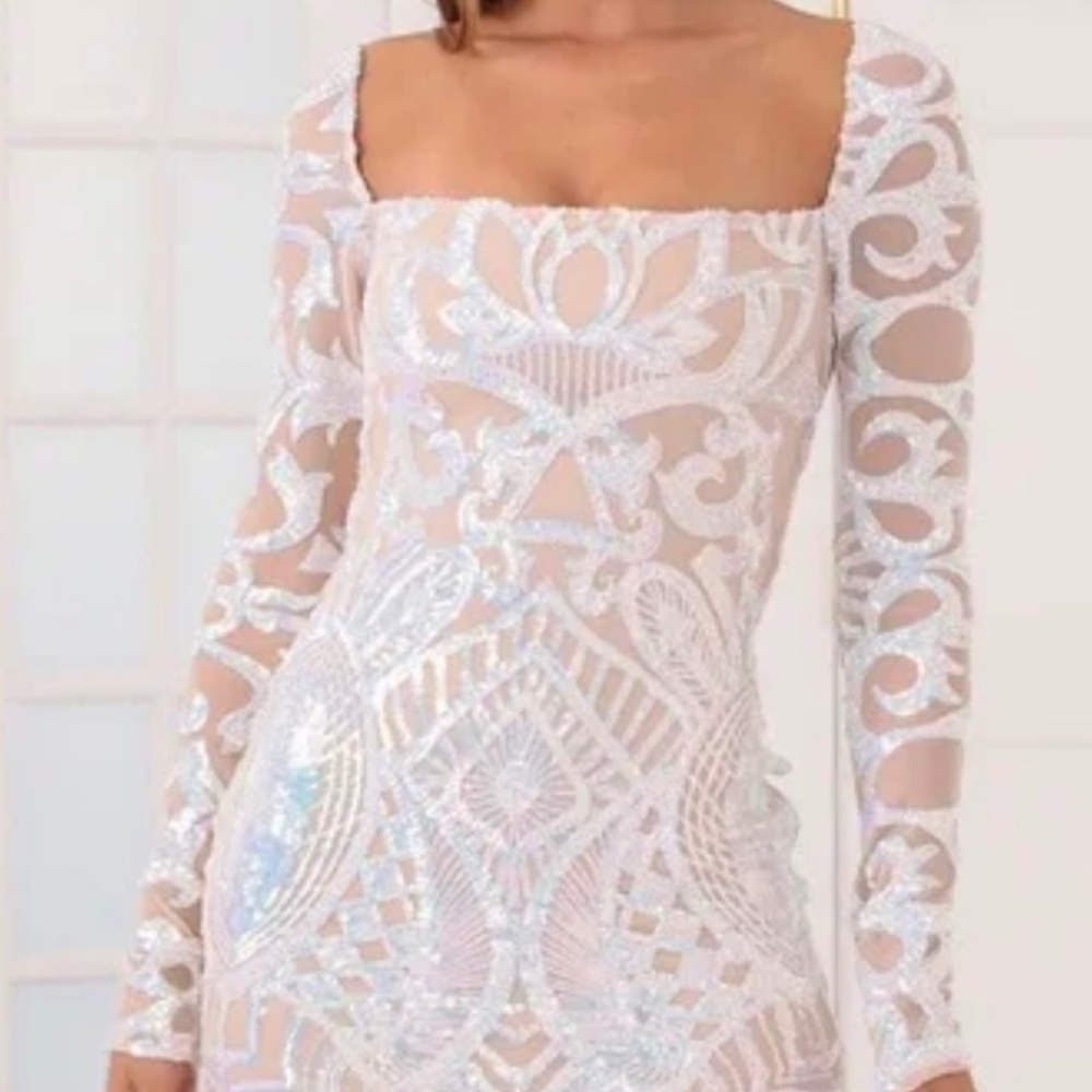 lucy in the sky iridescent sequin mesh dress in nude